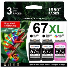 INKCLOUD 67XL Ink Cartridges 2Black 1Color Combo Pack Replacement for HP 67 |... picture