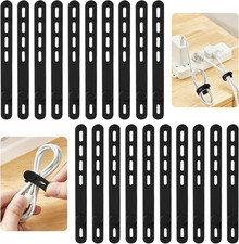 20 Pzas Bridas Silicona Negras Reutilizables Organizador Cables Hogar Oficina picture