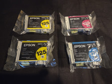 4 Genuine Epson 125 Ink cartridges 1x Cyan, 1x Magenta, 2x Yellow Sealed picture