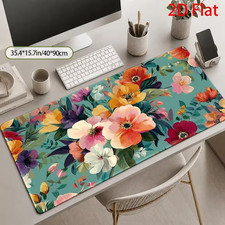 Floral Desk Mat Computer Flowers Mat Large Keyboard Mouse Pad Stitched Edges Gir picture