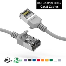 10 Pack of 0.5Ft CAT8 U/FTP Slim Ethernet Network Cable Gray 30AWG picture