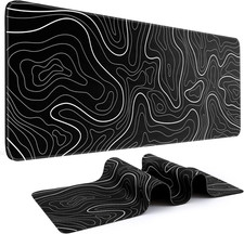 Gaming Mouse Pad, Black with White Topographic Line, 31.5X11.8In | XL picture