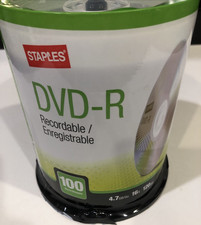 STAPLES Blank DVD-R 4.7GB 16X DVD-R Spindle 100 pack (12735) W/paper Sleeves NEW picture