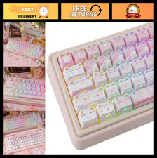 113 Keys PBT Keycaps - Side Print Shine Through Pink Meow Meow Gaming Keycap Set picture