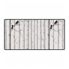 Birch Tree Bird Pattern Desk Mat | Forest Woodland Mousepad picture