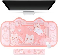 Sakura Cat Desk Pad | NS Switch Keyboard Laptop Gaming Setup Accessories Mat ... picture