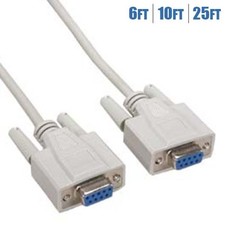 6 10 25FT DB9 9-Pin DB 9 Female to Female Null Modem Cable Cord Nickel Ivory picture