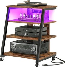 4-Tier AV Media Stand with Wheels, Stereo Stands, Media Console Shelf with Power picture