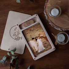 Personalized 4x6 Photo Box Wood USB Flash Pen Drive Wedding Photography logo picture