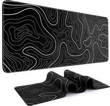 Gaming Mouse Pad, Black with White Topographic Line, 31.5x11.8in picture