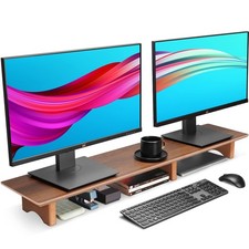 Solid Wood Dual Monitor Stand Riser - 43 Inch Black Walnut Desk Organizer for 2 picture