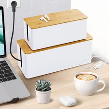 MAXTBEE Cable Management Box 2 Pack Wooden Style Large Cable Organizer NEW picture