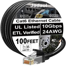 100ft Cat6 Ethernet Cable, UL Listed, 10Gbps, PoE++, with Clips, Black, High-Spe picture