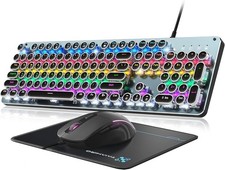 Typewriter Style Mechanical Gaming Keyboard Blue Switch, Rainbow LED Backlit Wir picture