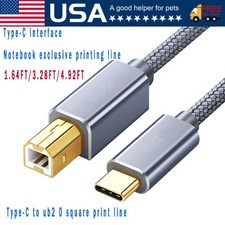 USA USB-C to USB-B 2.0 Cable For Nylon Epson HP Canon Brother Printer Scanner picture