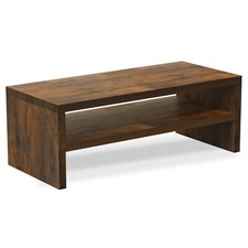 20 inch Monitor Riser Stand - 2 Tiers, Wood Rustic Desktop Bookshelf. picture