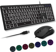 X9 Wired Keyboard and Mouse Combo - Large Print Backlit Keyboard and Mouse fo picture
