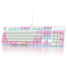 Full Size Mechanical Keyboard, Creamy Keyboard with Number Pad, 104 Keys Pink... picture