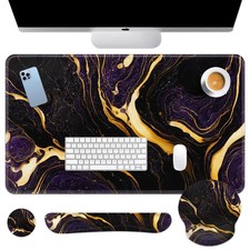 Britimes MK3122 Keyboard Mouse Pad Set 4 in 1 Desk Mat Purple Black Marble picture