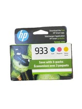 HP 933 Cyan Magenta Yellow Ink Cartridges 3 Pack Genuine Exp 2024 Sealed Box picture