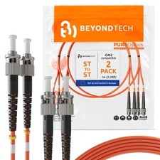 BEYONDTECH 1m ST to ST Fiber Patch Cable 2-Pack Multimode Duplex 50/125µm OM2 picture