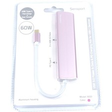 USB-C 60W Hub Adapter Fast Charging & Data Transfer PD Charging 3x USB 3.0 Pink picture