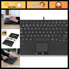 Compact Wired Mini USB Keyboard with Touchpad, Backlit, Scissor Keys, 2 USB Hubs picture
