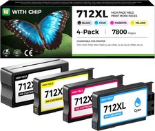 712XL Ink Cartridges 4-Pack w/ Chip for HP DesignJet T210 T230 T630 T650 picture