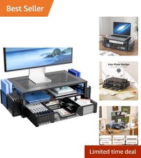 Versatile Black Monitor Riser with Storage Drawer & Non-Slip Base - 20