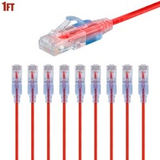 10 Pcs 1FT CAT6A RJ45 Ethernet LAN Network Slim UTP Patch Cable Copper 30AWG Red picture