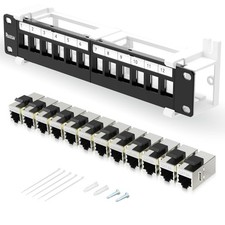 12 Port Keystone Patch Panel Cat6a Jack 89D Wall Mount Bracket STP Shielded picture