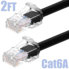 2FT Cat6A RJ45 Network LAN Ethernet UTP Patch Cable 24AWG 500MHz Snagless Black picture