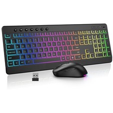EDJO Wireless Keyboard and Mouse Combo, 10 Backlit Effects, Rechargeable 2.4G... picture