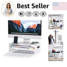 Ergonomic 2-Tier Wooden Monitor Stand Riser for Desk - Stylish White Finish picture