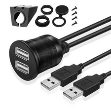 USB Flush Mount Cable - Dashboard Panel Dash Mount 2 Ports USB Socket (1M / 3FT) picture