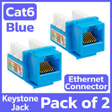 2 Pack Cat6 Keystone Jack Blue RJ45 Ethernet LAN Network 110 Punch Down Snap-in picture