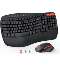 MEETION Wave Ergonomic Keyboard and Mouse Wireless, USB/Bluetooth 4 DPI Adjustab picture