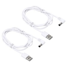 2 Pcs USB to DC 5.5mm x 2.5mm Barrel Jack Power Charger Connector Cables White picture