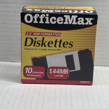 OfficeMax 3.5” Floppy Diskettes 1.44MB IBM Formatted 10 Pack New Sealed Box USA picture
