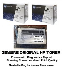 2 MOSTLY New Genuine HP 64A Toner Cartridges Printer-Tested 91% & 83% SEALED BAG picture