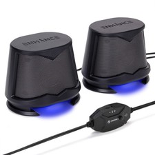SB2 PC Speakers Blue LED Glow Lights 2.0 USB Powered 10W Wired Black picture