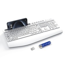 Large Print Wireless Keyboard Full Size Cordless Phone Holder Palm Rest White picture