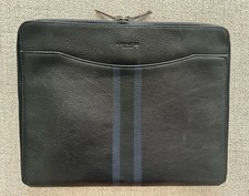 Coach Black Leather Zip Around Clutch Document Case Stripe 64561 picture