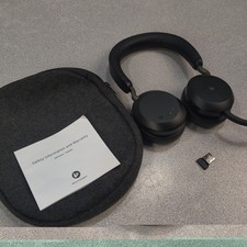 Jabra Evolve2 75 Wireless Bluetooth Headset Black - TESTED - WITH DONGLE/CASE picture