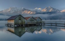Landscape nature mountains snow water germany house mist Custom Gaming Mat Desk picture