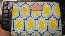 PRSTINE Kate Spade Geomtrc Tablet Sleeve Pouch Teal YELLW Scallop Paded Gold Zip picture