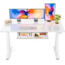 Glass Standing Desk 55 x 28 Inch Adjustable Ergonomic 4 Preset Marsail Drawer picture