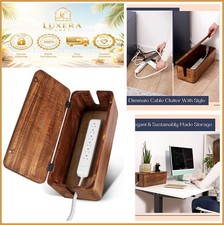 Mango Wood Cable Management Box Large Magnetic Lid Ventilation Holes Cord picture