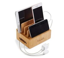 Bamboo Multi-Device Charging Station & Organizer - Rustic Elegant Desktop picture