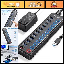 11-Port USB 3.0 Powered Hub, 10 Data Transfer + 1 Smart Charging Port, LED Switc picture